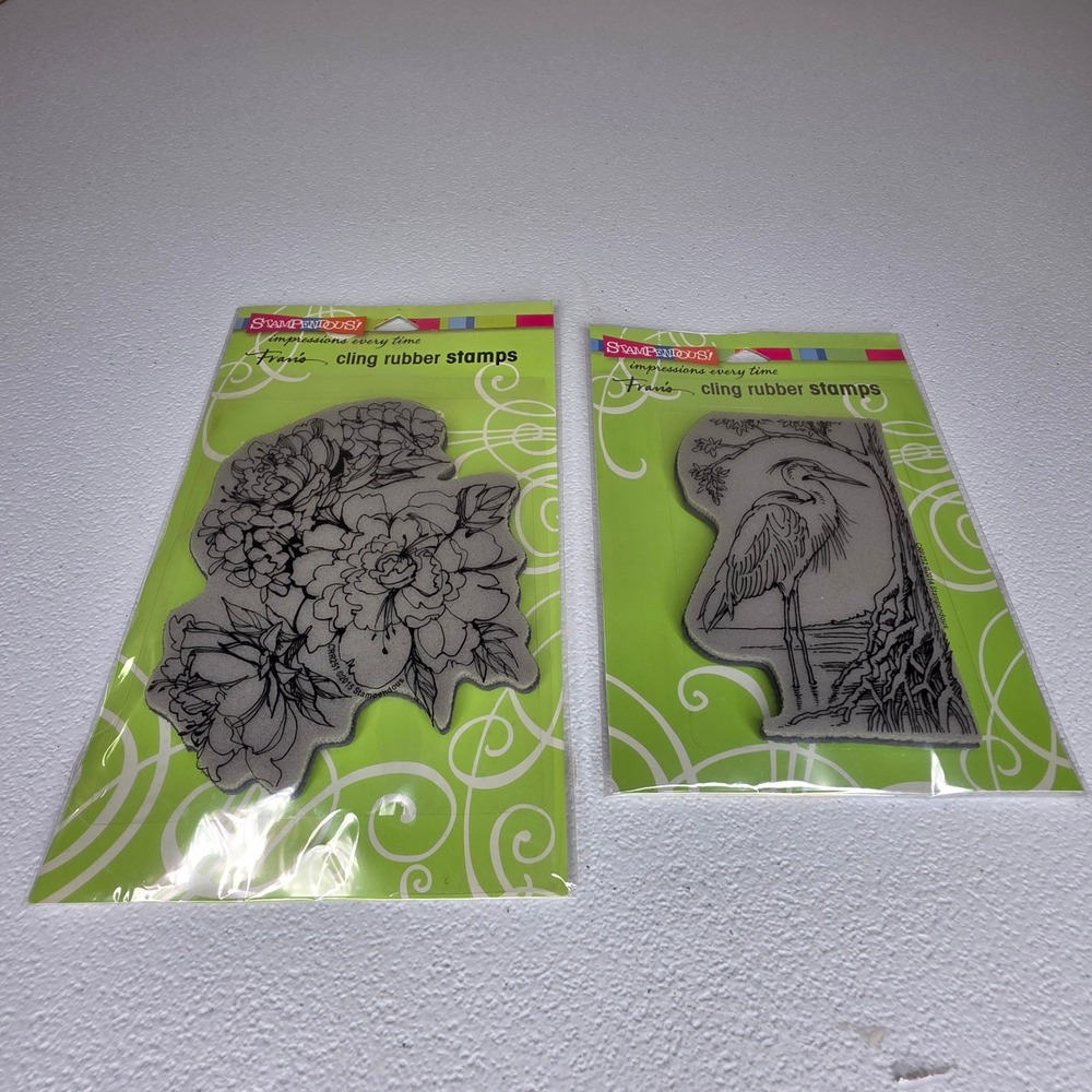 NEW Stampendous Cling Rubber Stamps Set 2 Sketchy Blooms Heron CRR251 CRP252